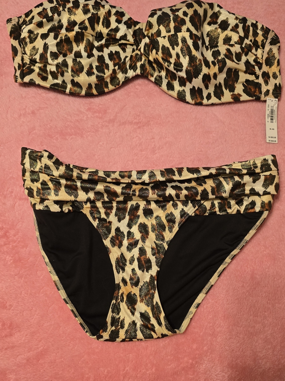 Victoria's Secret Leopard Print Bandeau Bikini Set - Cream, Brown, Black